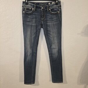 Miss Me Buckle 29 Crystal Jewel Flap Pocket Skinny Jeans  33 x 33 Style JE10525L